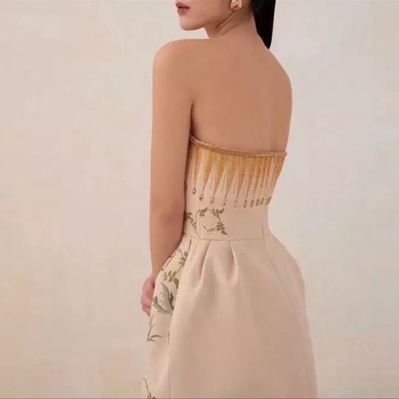 Żü Designer Botanics Runway Embroidered Midi Dress Embroidered Crystal Dress - Picture 2 of 10